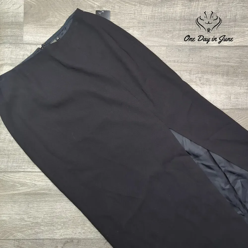 Dana Buchman Maxi Skirt Black Lined Back Slit Formal Career NWT Size 10